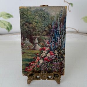 Vintage Garden Fountain Mini Artwork and Mini Easel. Made in England